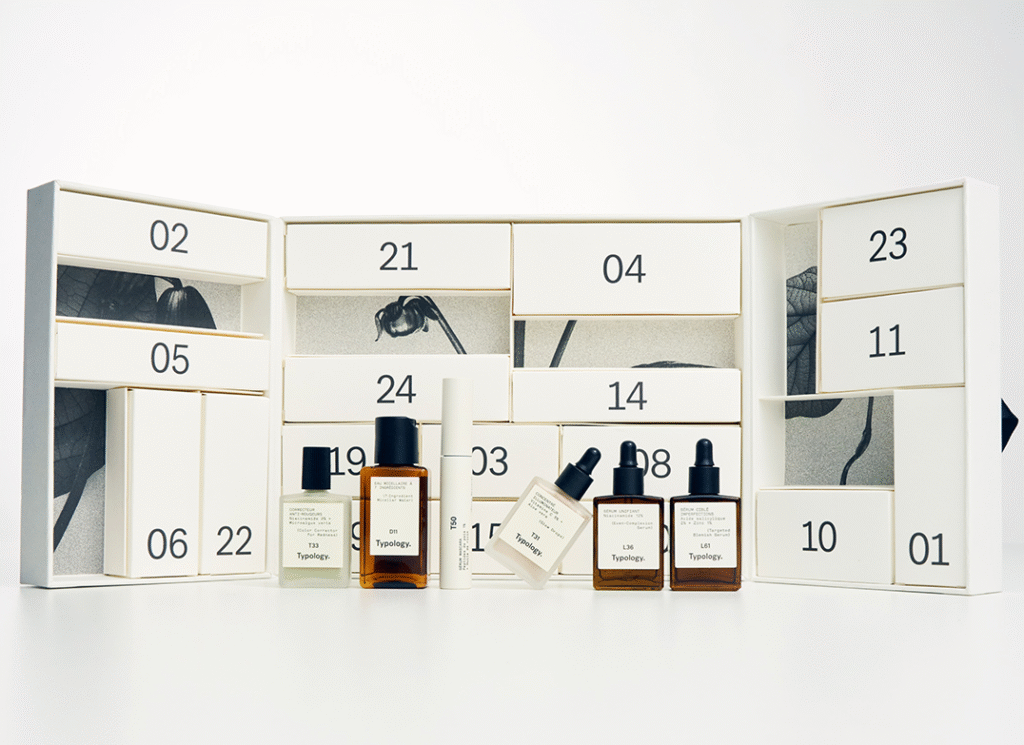 Le calendrier de l’Avent Typology, riche en sérums poour toutes peaux