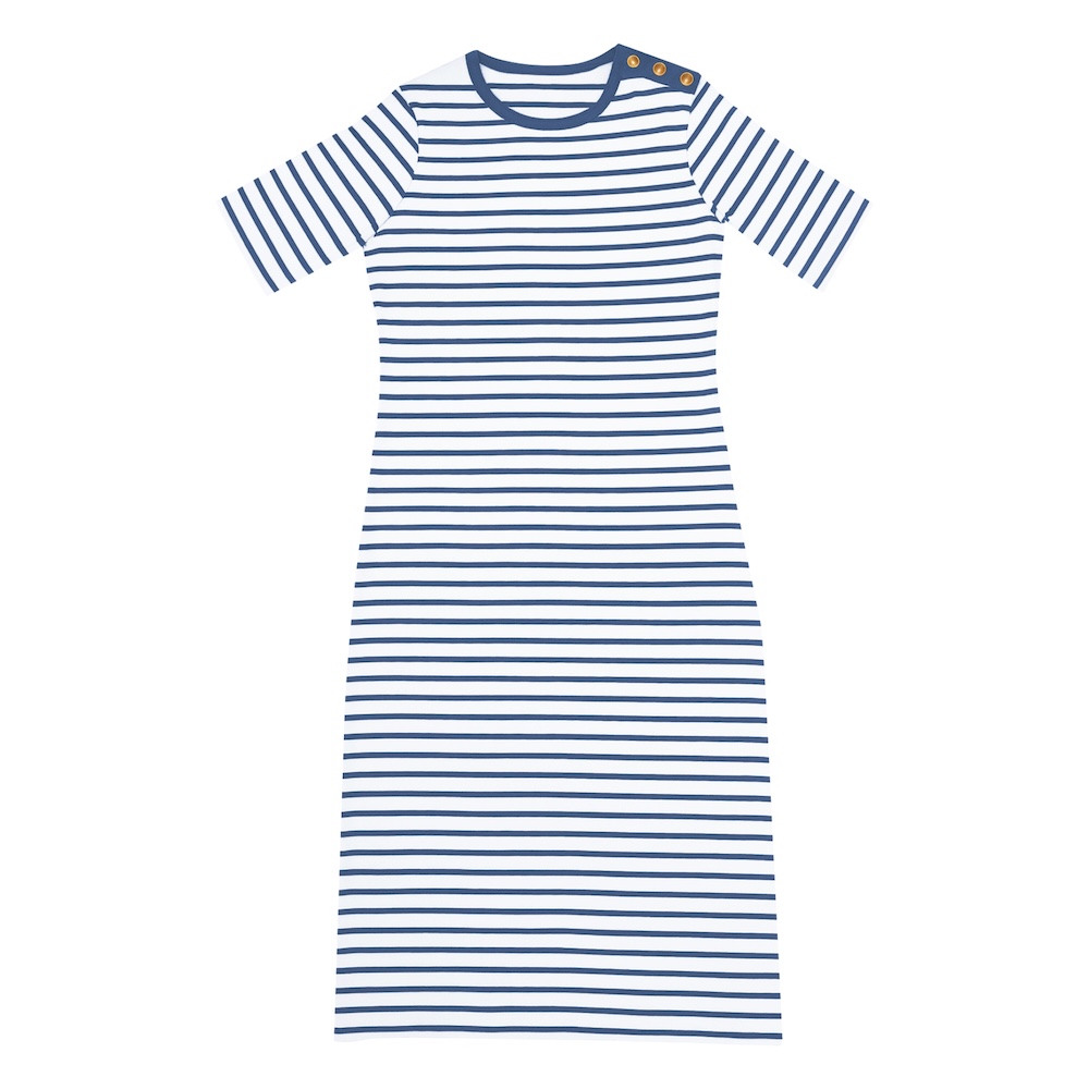 La robe mi-molllet en coton près du corps. Un best seller rayé de l'été
