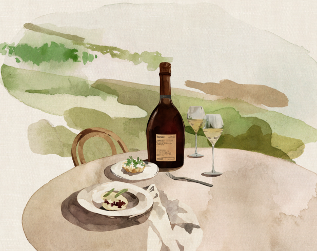 Une table Singulière Ruinart joliment illustrée